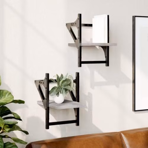 vidaXL Set of 2 Wall Shelves with Bars in Grey Sonoma, W/D/H: 20 x 25 x 30 cm – 2