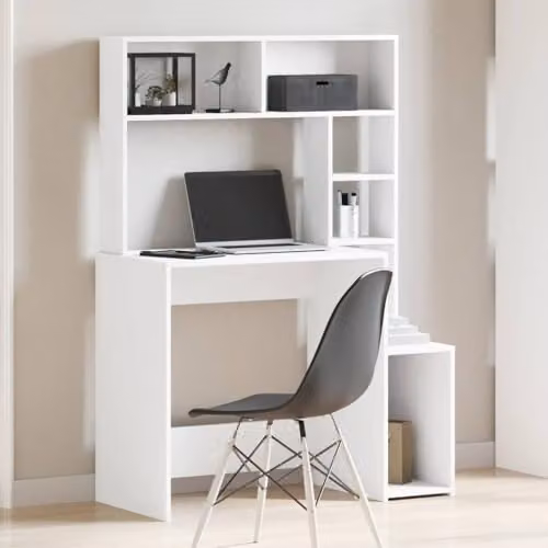 vidaXL Writing Desk with Shelves in White, W/D/H: 100 x 45 x 140 cm – 2