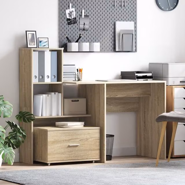 Berkfield Home Writing Desk with Drawer and Shelf in Sonoma Oak Brown, W/D/H: 131.5 x 50 x 106.5 cm – 1