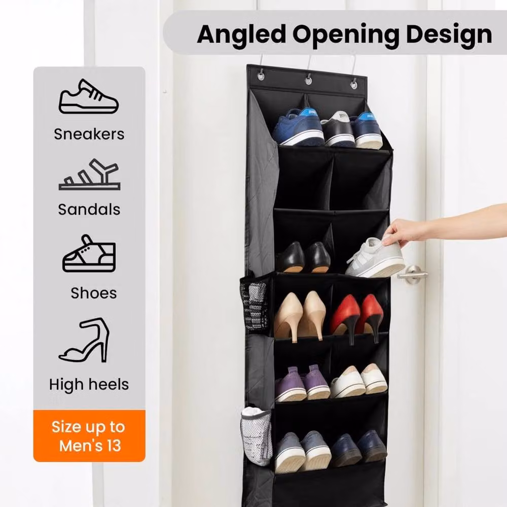 EONLION 2-Piece Black Over The Door Shoe Organiser with 11 Hanging Storage Pockets – 4