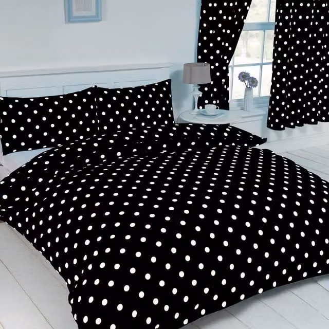 My Home Black and White Dotted Duvet Cover and Pillowcase Set, Duvet Cover: 200 x 220 cm, Pillowcase: 50 x 75 cm