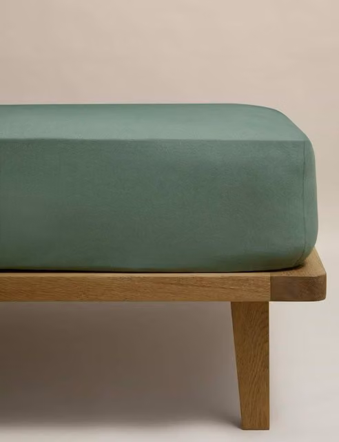 M&S Pure Brushed Cotton Flannelette Deep Fitted Sheet in Smokey Green, 200 x 200 cm