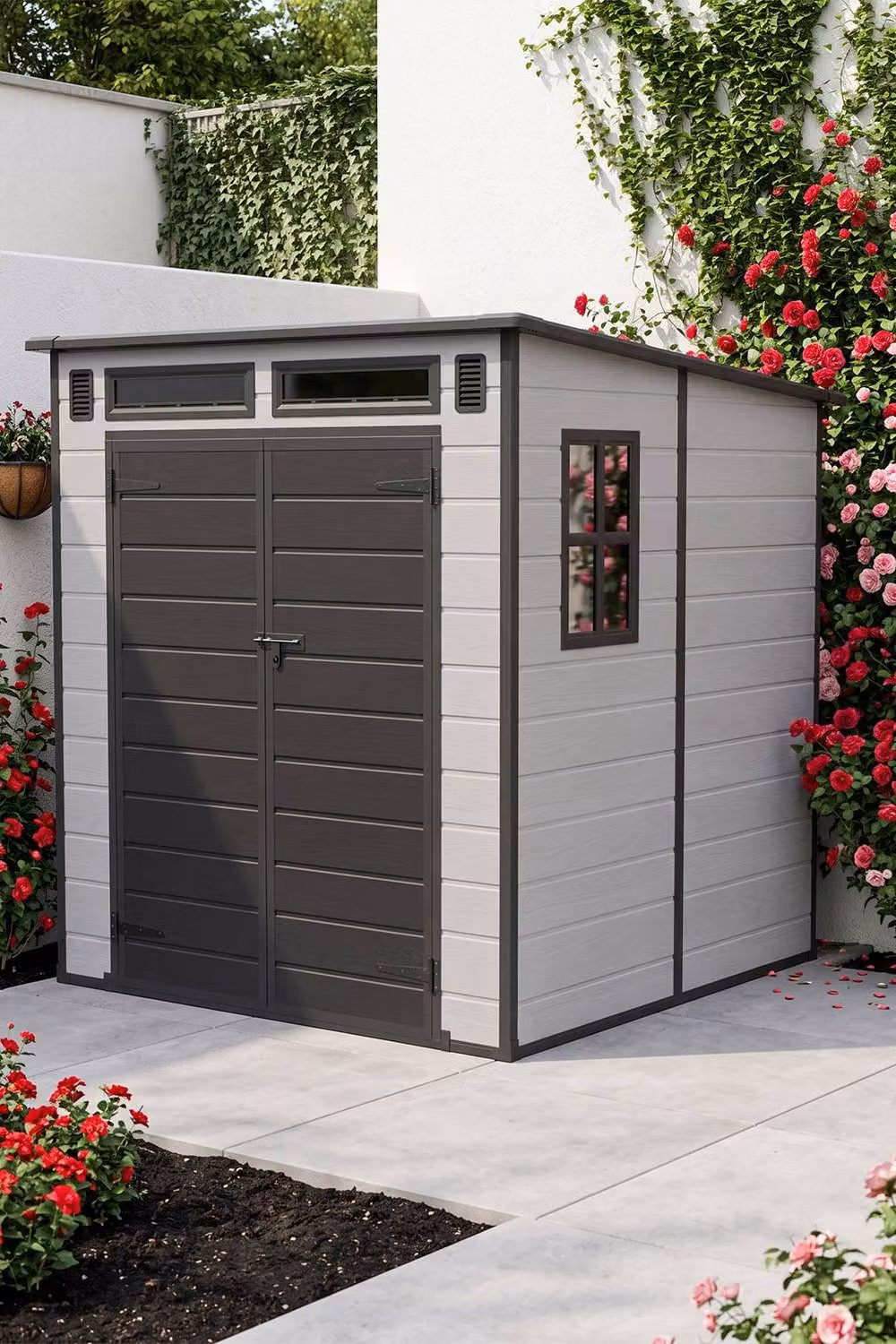 Living and Home Grey Aluminium and Plastic Pent Roof Outdoor Garden Tool Storage Shed with Double Doors, 182.88 x 182.88 cm – 2