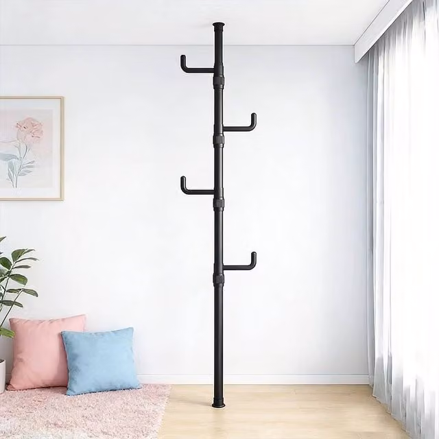 Nordara Black Telescopic Ceiling Corner Laundry Pole Clothes Drying Rack, Steel Tension Rod, W/D/H: 100 x 15 cm