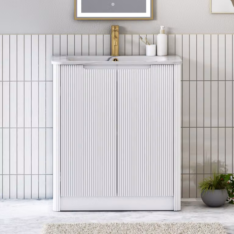 Royal Bathrooms Avenza 700mm Matt White Floor Standing 2 Door Vanity Unit with Carrara White Basin