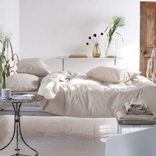 Designers Guild Loweswater Cotton Percale Duvet Cover Bedding Set in Beige