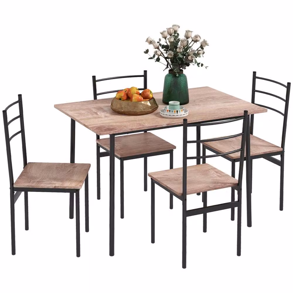 Wyld Haus Kaloro 5 Piece Industrial Dining Set with Black Steel Frame and Brown MDF Laminate, W/D/H: 110 x 70 x 75 cm – 2