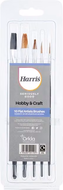 Harris Seriously Good Flat Artist Paint Brushes, 10 Pack in Black and Silver
