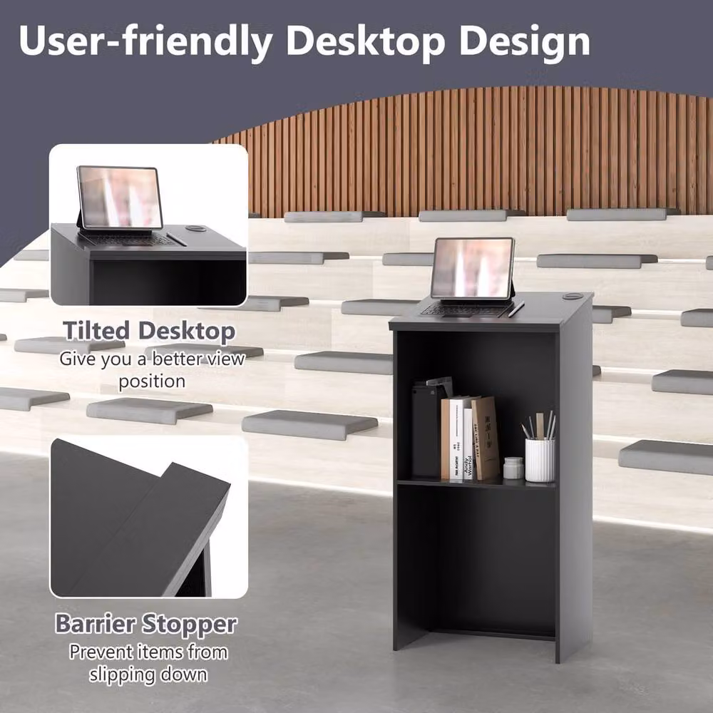 Havendro Wooden Podium Lectern Stand with Storage Shelf, Black, H 117.0 cm x W 58.0 cm – 4