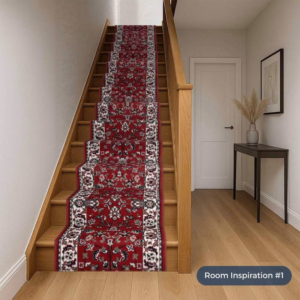 runrug Traditional Stair Runner Carpet in Red, W: 80 cm, L: 450 cm – 4