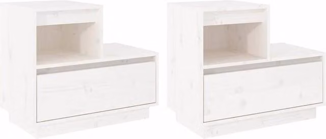 Berkfield Home Set of 2 White Solid Wood Pine Bedside Cabinets, W/D/H: 60 x 34 x 51 cm