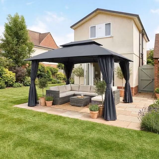 Malay New Hampshire Hip Roof Garden Gazebo, Grey, W: 400 cm, D: 300 cm