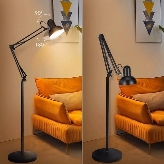 VOGREX Adjustable LED Floor Standing Lamp in Black with E27 Bulb Replacement for Living Room and Bedroom