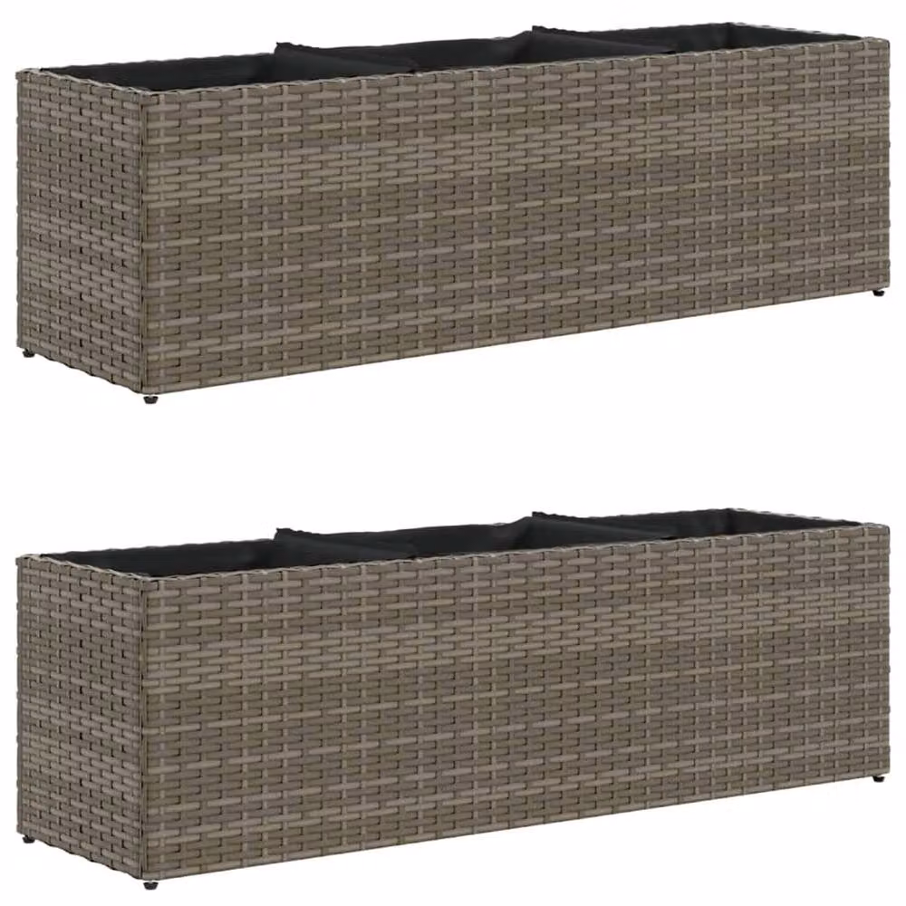 Berkfield Home Garden Planters with 3 Pots, 2 Piece Grey Poly Rattan Set, W/D/H: 105 x 30 x 32 cm – 2