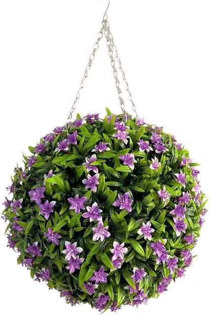 Best Artificial LTD Purple Lily Hanging Basket Flower Topiary Ball, Diameter: 38 cm