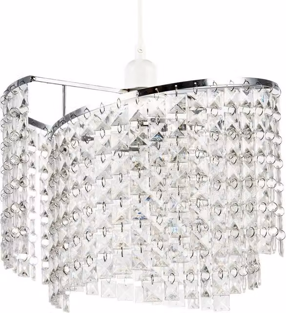 Happy Homewares Modern Chrome Chandelier Pendant Shade with Cascading Silver Acrylic Panels