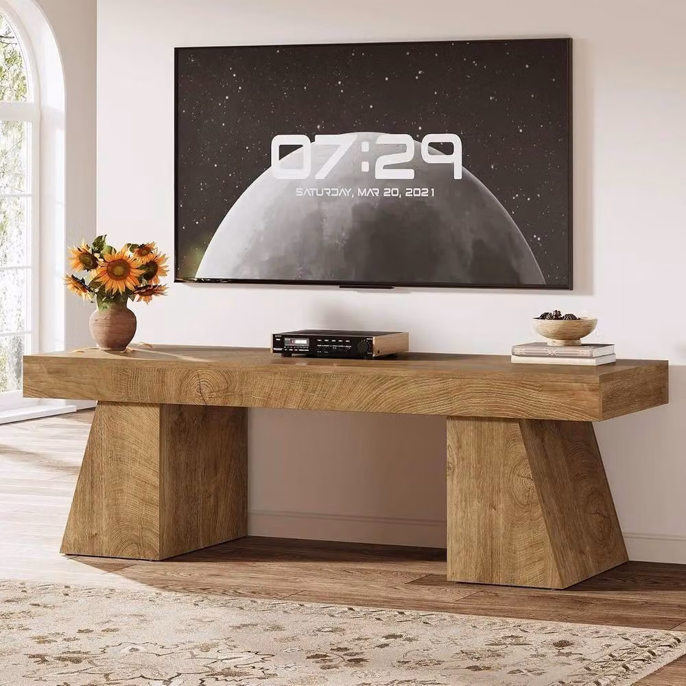 VOGREX Rustic Wood TV Stand in Brown, W/D/H: 160.02 x 35.0 x 50.0 cm – 2