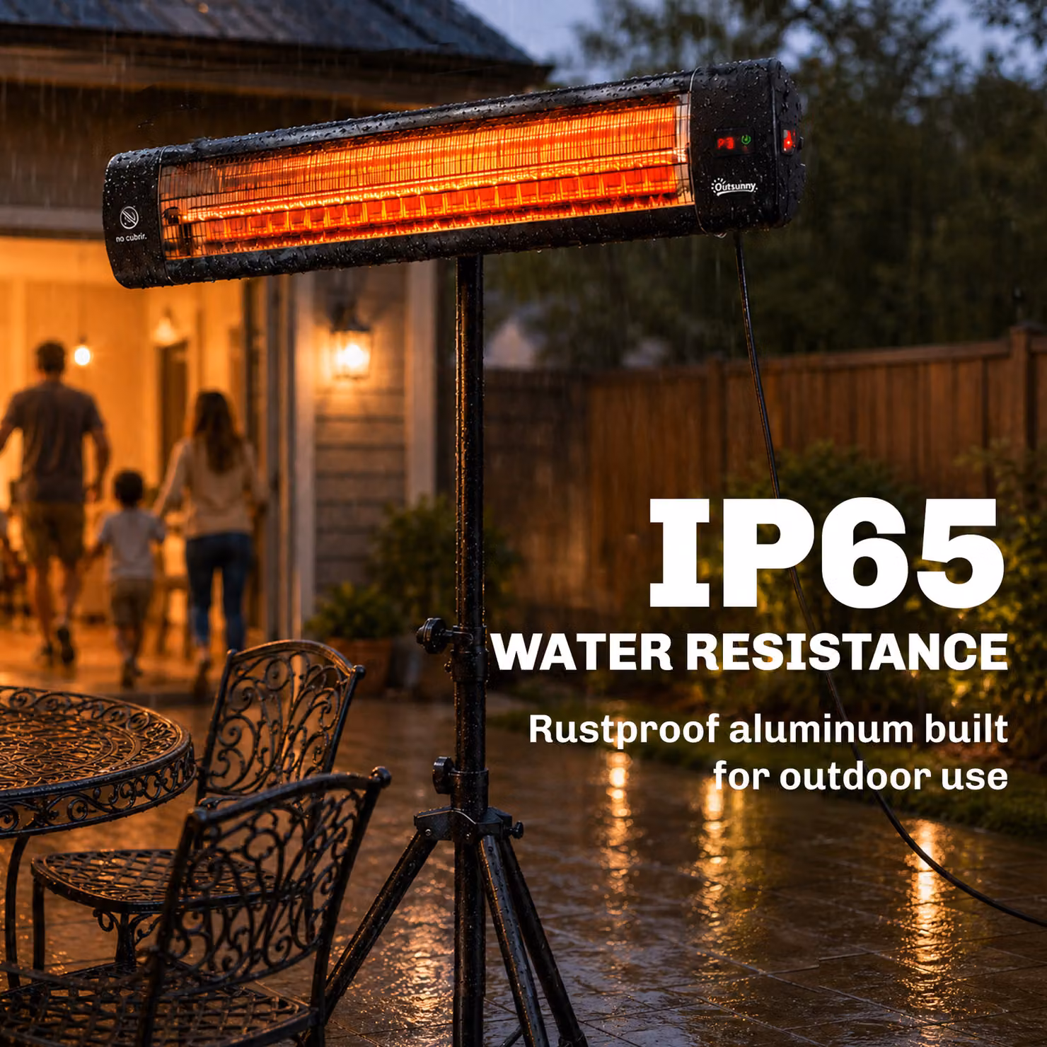 Outsunny 2500 W Electric Infrared Patio Heater with Tripod, IP65 Outdoor Garden Heater, Black – 5