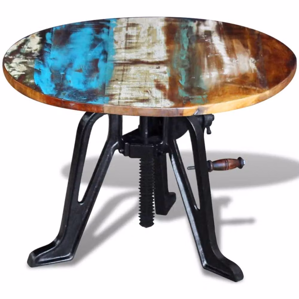Berkfield Home Industrial Round Side Table in Multicolour Reclaimed Wood and Cast Iron, Height: 60 to 63 cm – 2
