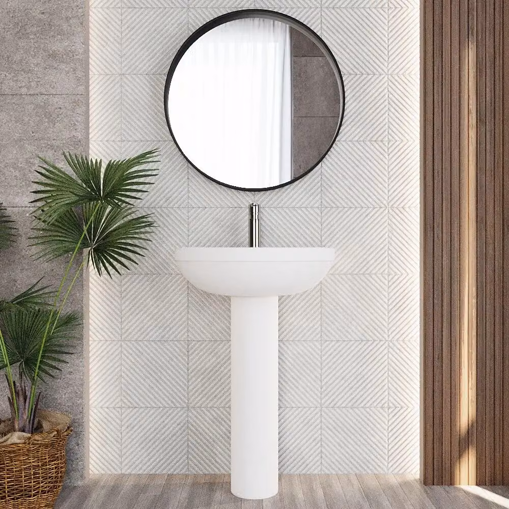 Balterley Round 1 Tap Hole Basin with Full Pedestal, White, W: 55.0 cm, D: 44.5 cm, H: 84.5 cm – 2