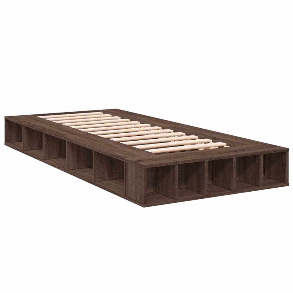 Berkfield Home Single Bed Frame in Brown Oak with Side Compartments, W/D/H: 90 x 190 cm – 3