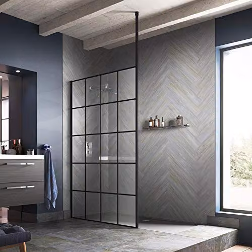 nuie WRSF006 Modern Bathroom Wetroom Screen Ceiling Post, Matt Black