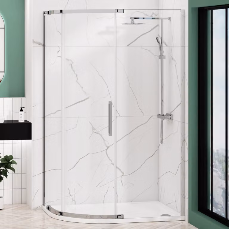 Royal Bathrooms Chelsea Single Door Offset Quadrant Shower Enclosure with LH Mineral Cast Stone Tray, 8mm Easy Clean Glass, Chrome, W: 120 cm, D: 90 cm, H: 195 cm