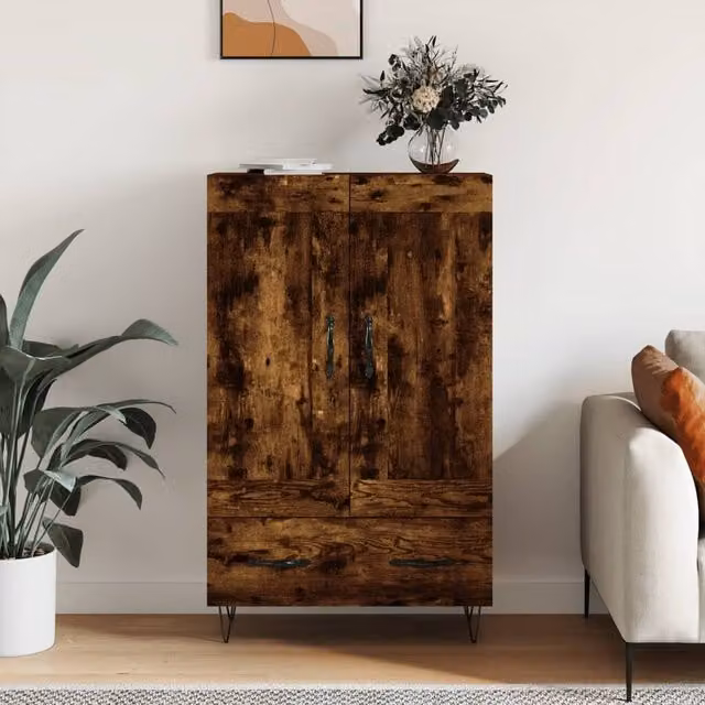 Berkfield Home Smoked Oak Highboard in Brown, W/D/H: 69.5 x 31 x 115 cm