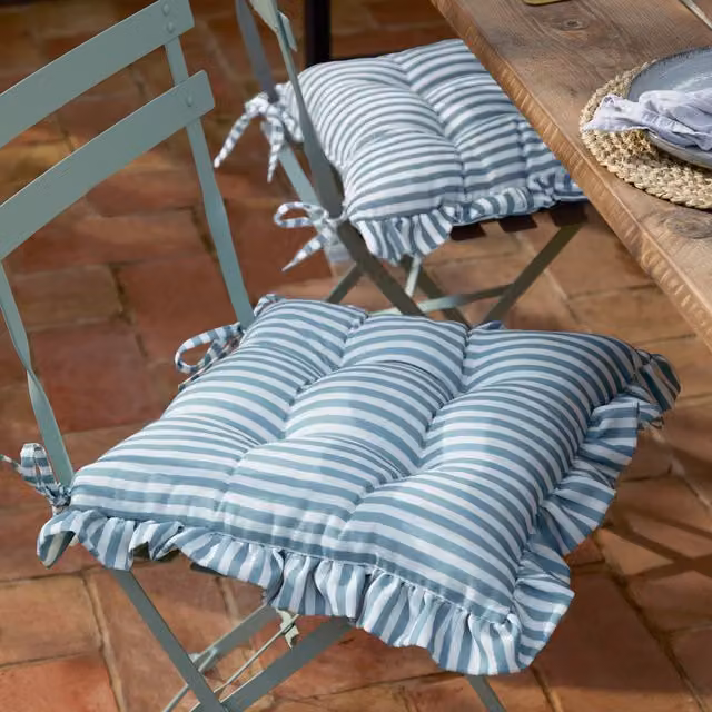 Make It A Home Millie Ruffle Blue Square Indoor-Outdoor Seat Pads, 2 Pack