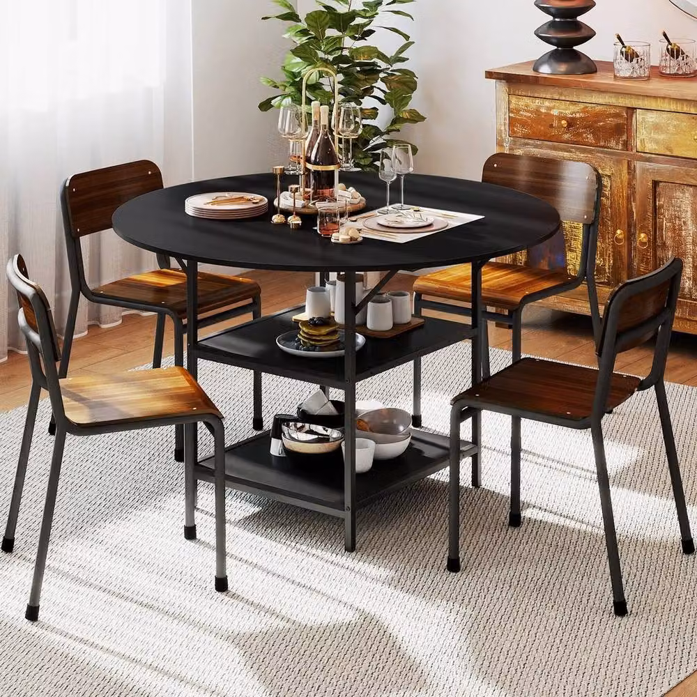VOGREX Mid-Century Round Dining Table in Black, Diameter: 120 cm, Height: 76 cm – 3