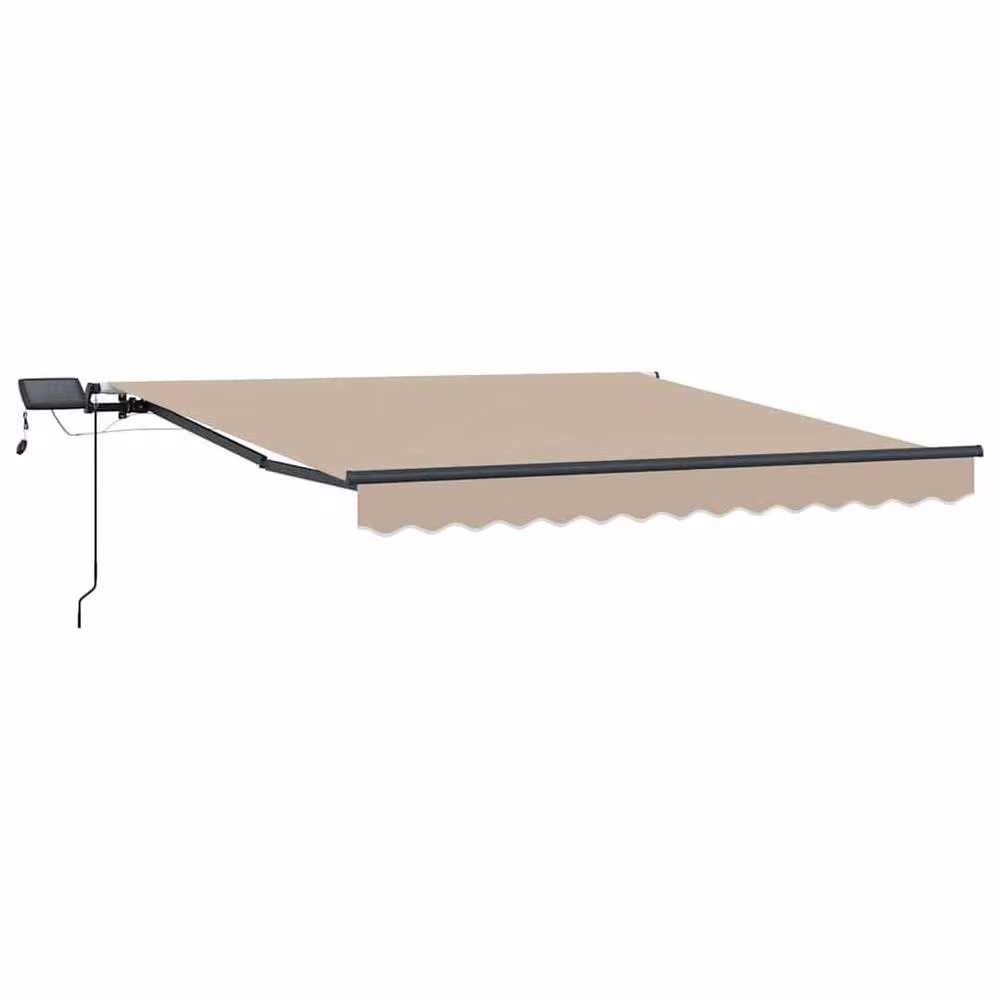 Berkfield Home Manual Retractable Folding Arm Awning with LED in Beige, W: 350 cm, D: 250 cm – 3