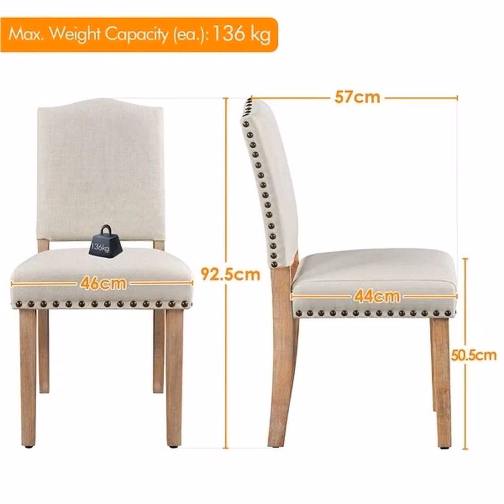 KORVIXA Modern Upholstered Dining Chairs in Beige and Bronze with Rubberwood Legs – 2
