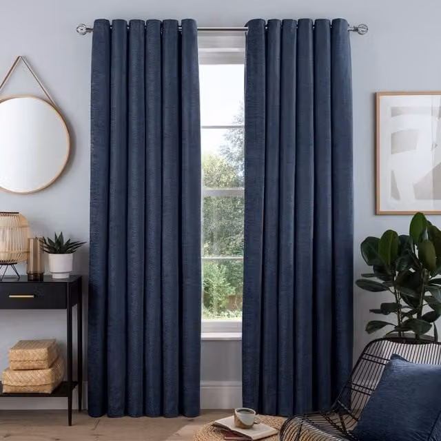 Smart Living Luxury Chenille Eyelet Lined Curtains, 2 Panels, Blue, Width: 117 cm, Drop: 137 cm – 1