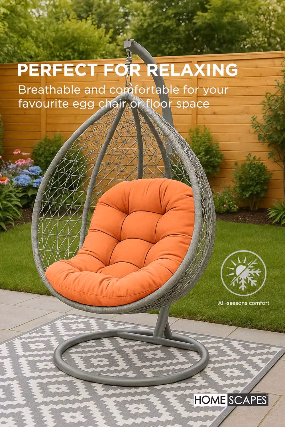 Homescapes Luxury Egg Chair Cushion in Burnt Orange, 100% Cotton, W: 80 cm, H: 120 cm – 3