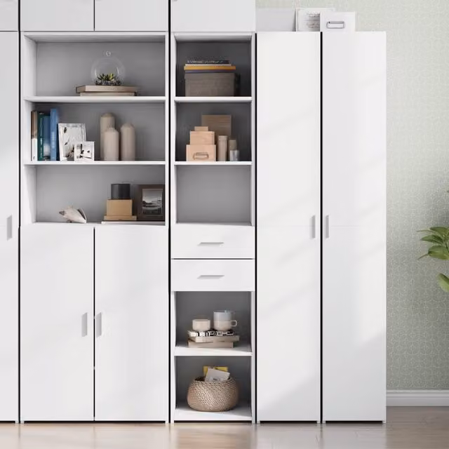 Berkfield Home Modern White Highboard with Hinged Doors and Open Shelf, W/D/H: 40 x 42.5 x 185 cm – 1