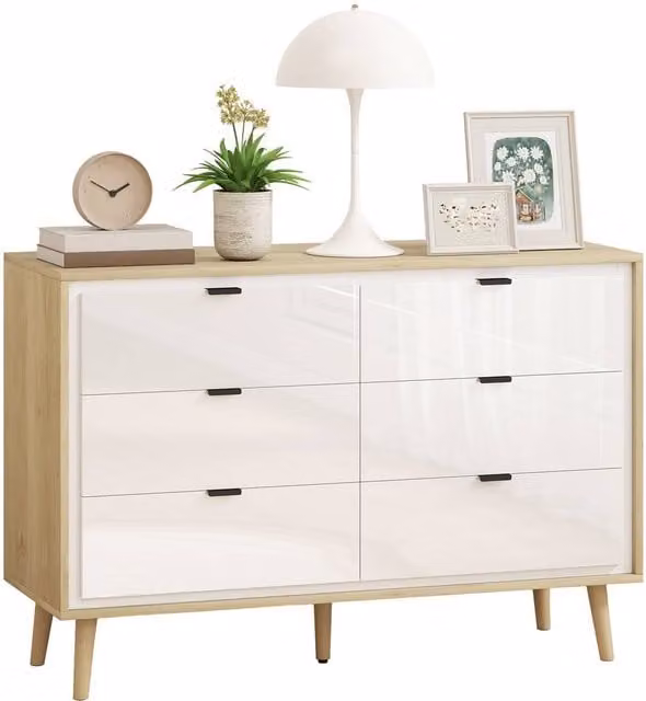 HOMCOM High Gloss White Freestanding Storage Cabinet with 6 Drawers