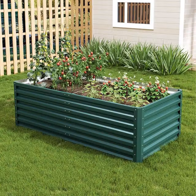 Livingandhome Metal Raised Garden Bed for Vegetable Gardens, Green