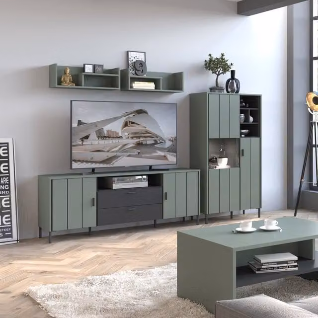 Furniture To Go Arundel TV Cabinet in Green Metal, Width: 173 cm