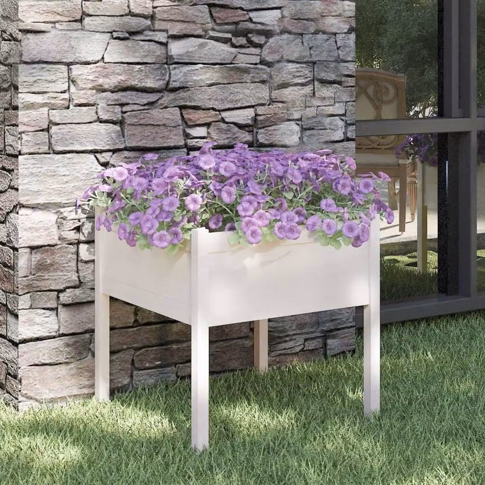 Berkfield Home Durable Garden Planter in White Solid Pinewood, W/D/H: 70 x 70 x 70 cm – 2
