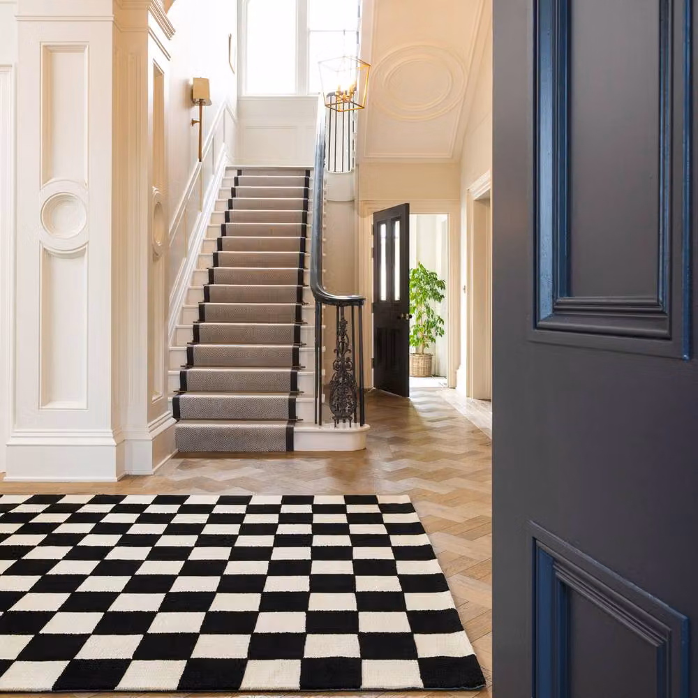 Kukoon Black and White Checkerboard Wool Area Rug, W: 120 cm, L: 170 cm – 3