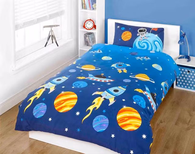 Rapport Home Rockets Polycotton Duvet Cover and Pillowcase Set in Blue, Single (90 x 200 cm)