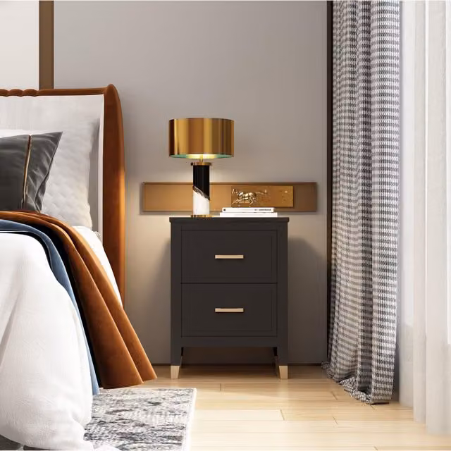 Cabinet Bits Palazzi 2 Drawer Black Bedside Table