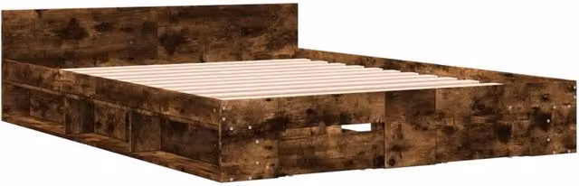 Berkfield Home Modern Bed Frame with Drawers in Smoked Oak Brown, W/D/H: 140 x 200 x 45 cm – 1