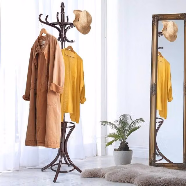 KORVIXA Free Standing Post Tree Coat Rack in Brown