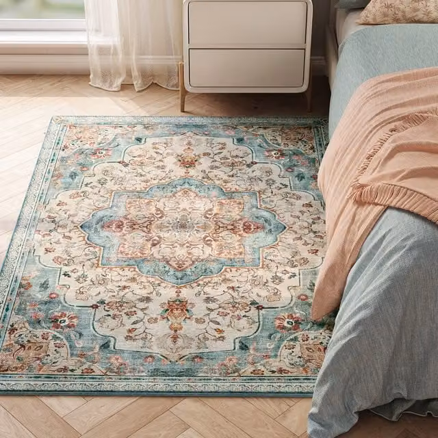 SONGMICS HOME Vintage Non-Slip Washable Area Rug for Bedroom, Blue and Multicolour, W: 120 cm, L: 170 cm