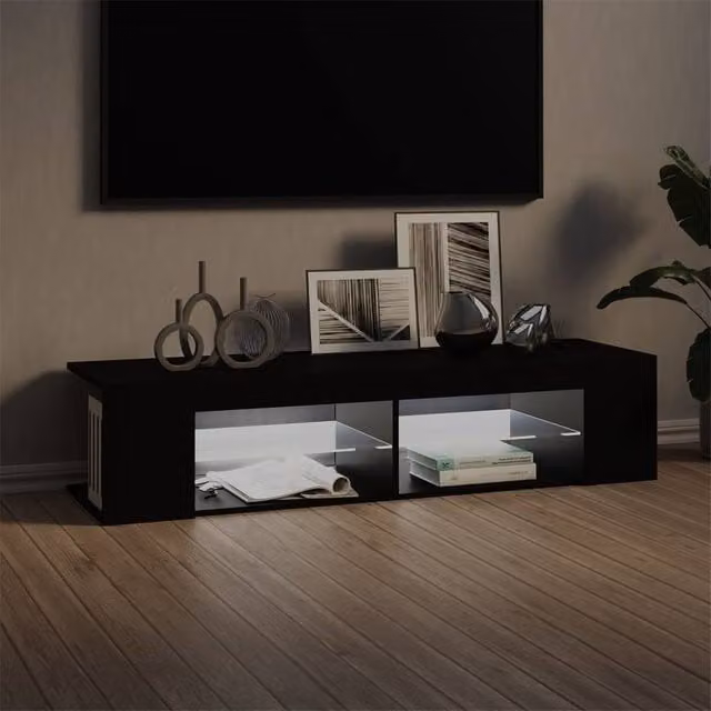 Berkfield Home Modern Black MDF TV Cabinet with LED Lights W: 135 cm, D: 39 cm, H: 30 cm – 1