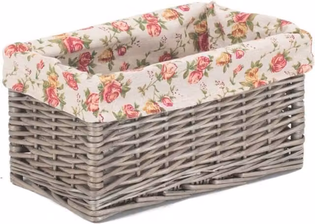 Red Hamper Antique Wash Garden Rose Lining Willow Storage Basket in Brown Grey, Diameter: 34 cm