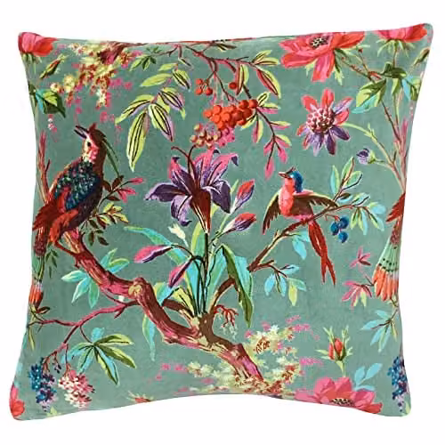 Paoletti Paradise Floral Square Cushion in Grey and Multicolour with Polyester Filling
