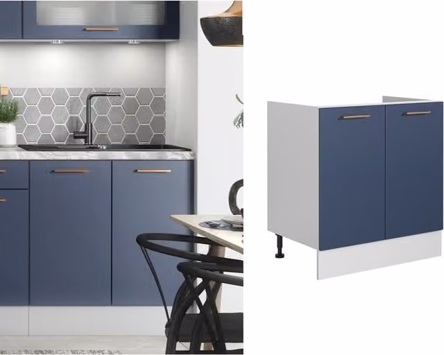 Impact Furniture Nora 800mm Kitchen Sink Cabinet in Matt Dark Navy Blue and Grey