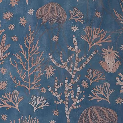 Debona Coral Reef Sea Life Wallpaper in Aqua Blue and Pale Pink Salmon, 10m Roll
